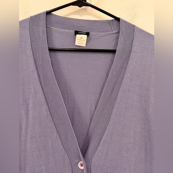J. Crew 100% Merino Wool Periwinkle Blue Longline V Neck Cardigan Sweater XS - Picture 2 of 14